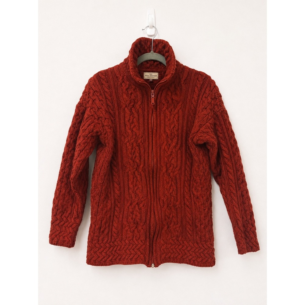 Connemara Knitwear Zip Cardigan Women S Red Merino Wool Cable Knit Irish Cabin